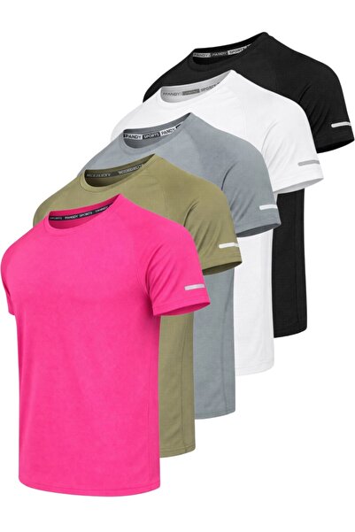 pandy Pack of 5 Unisex Athletic Technical Sports T-Shirts with Quick Drying F...