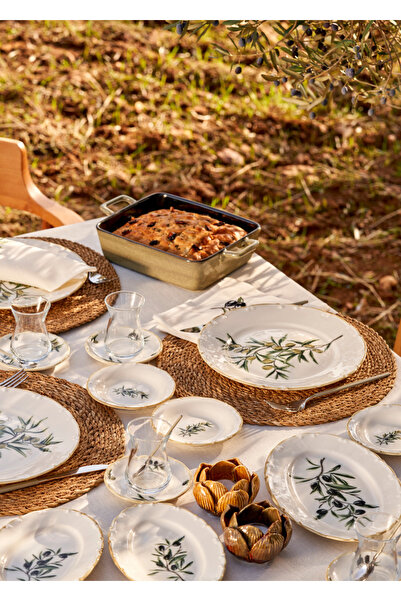 Bella Maison Olive Porselen 52 Parça 12 Kişilik Kahvaltı Takımı Yeşil