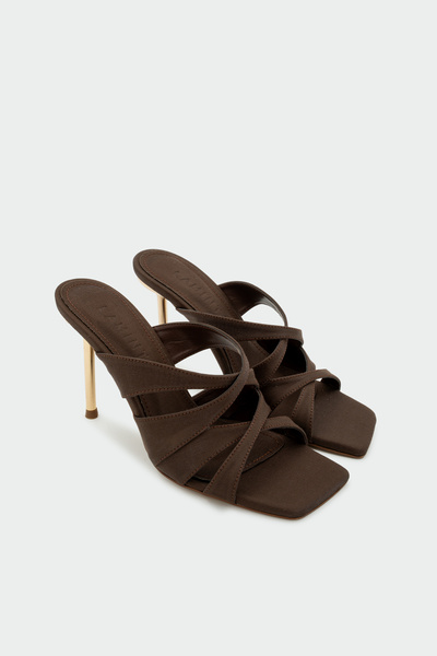 LAMİNTA Cunda Cross Detailed Women's Bitter Brown Satin Heeled Slippers