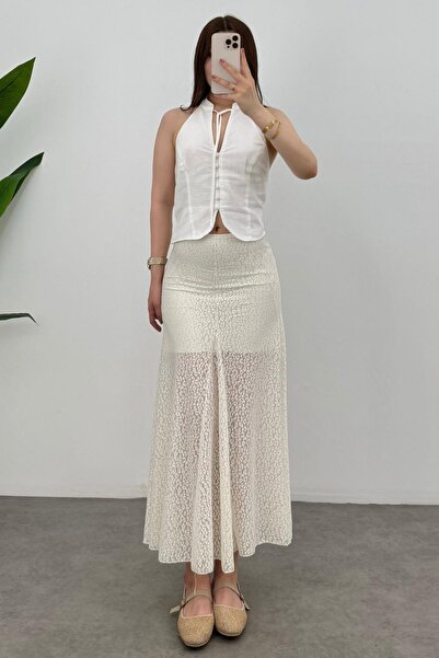 Bipantolon Women's A-Line Half Lining Detailed Lace Maxi Skirt