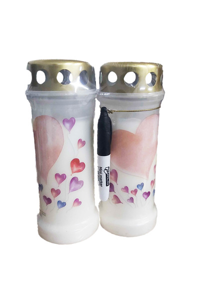Bolsius Set 2 Candele din plastic cu capac, Model Baloane, alb, cu marker