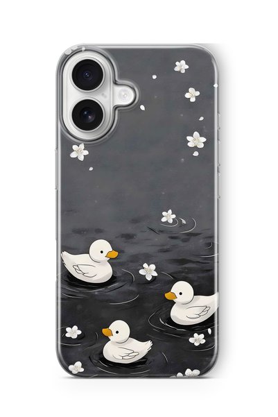 FLAMENKO iPhone 16 Plus Compatible Transparent Phone Case with Ducklings Pattern