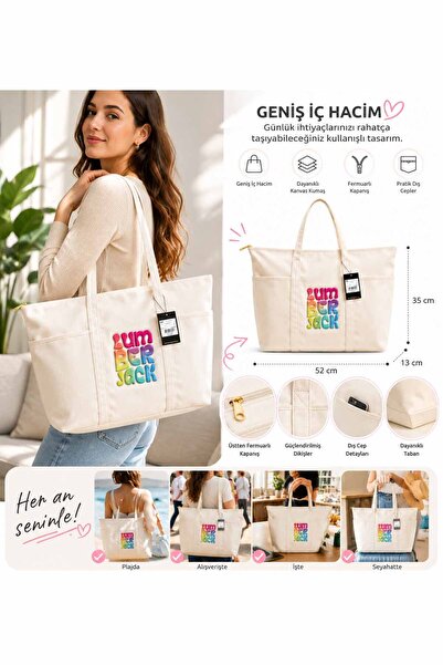 lumberjack Large Canvas Women's Shoulder Bag – Casual Beach and Shopping Bag ...