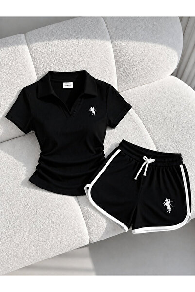 Gofeel Siyah Fit Polo Yaka Şort Takım