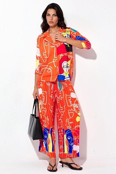 Hiccup Msn Patterned Shirt and Wide-Legged Pants Set
