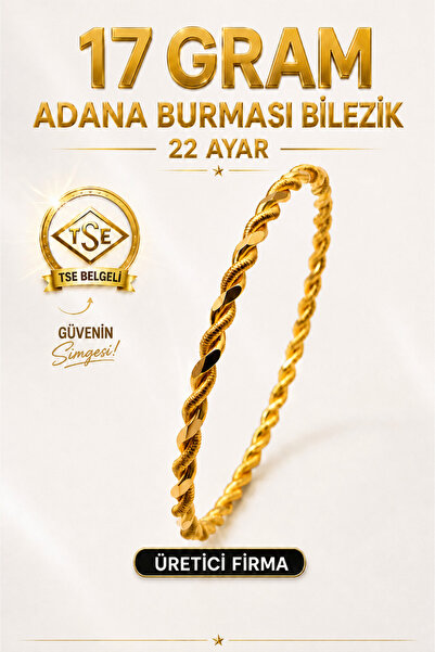 Aks Gold 22 Ayar TSE Belgeli 17 GRAM Adana Burması Bilezik Altın Gold Bilezik...