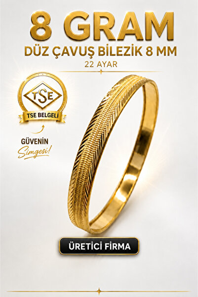 Aks Gold 22 Ayar (8 GRAM) Düz Şarnel Çavuş Ajda Bilezik 8 mm Gold Altın Bilez...