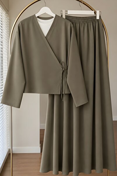 İmajButik Kaki set kimono suknje sa bočnim vezivanjem i bučicom