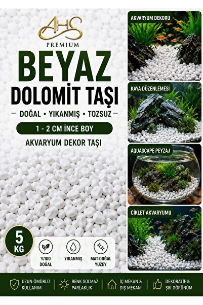 AHS Beyaz Dolomit Akvaryum Dekor Taşı 5 KG 1-2 CM Doğal Beyaz Akvaryum Çakılı...