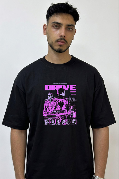 Anetos Drive Ryan Gosling Design Printed Oversize Black T-Shirt