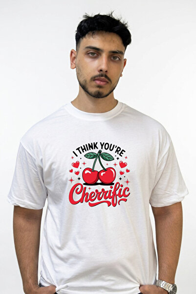 Anetos تي شيرت أبيض كبير الحجم مطبوع بتصميم Cherry Cherrific