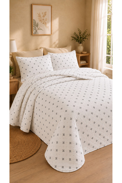 Shopyteks Double Bedspread 200X220 Quilted Pique Feather Patterned Soft Bedsp...