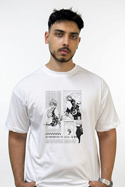 Anetos Satoru Gojo_4 Design Printed Oversize White T-Shirt