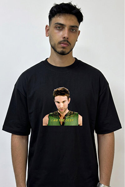 Anetos The Deep Design Printed Oversize Black T-Shirt