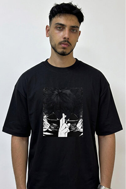Anetos Gojo Satoru_24 Design Printed Oversize Black T-Shirt