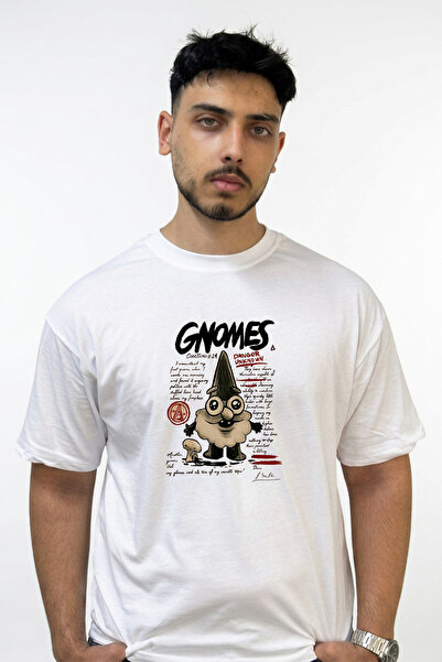 Anetos Gnome Cartoon Design Printed Oversize White T-Shirt