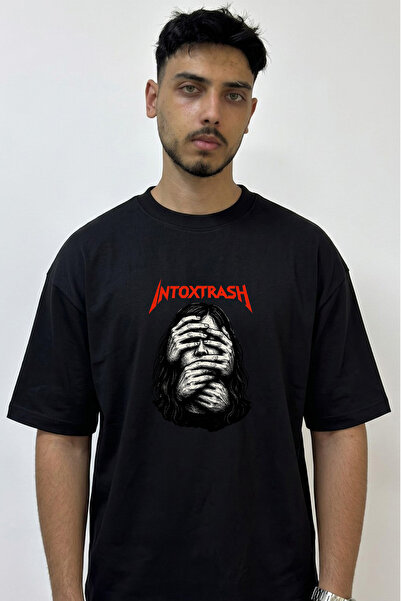 Anetos Intoxtrash Design Printed Oversize Black T-Shirt
