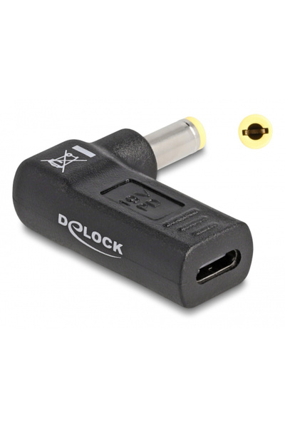 DELOCK αντάπτορας τροφοδοσίας 60011, USB-C σε 5.5x2.5mm, 90°, μαύρος