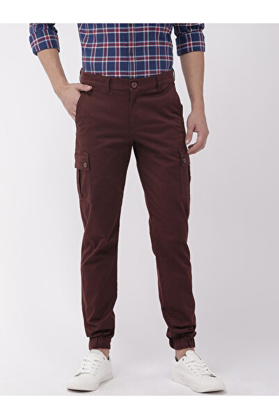 The Indian Garage Co By Styli Men Burgundy Slim Fit Cargo Joggers