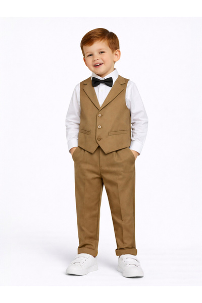 Victor and Jane By Styli Boys 4-Piece Waistcoat, Shirt, Trousers and Bow Tie Set