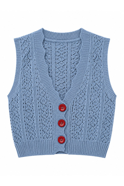 Retrobird Vestă tricotată cu nasturi ajurate Rosalie pentru femei, Indigo