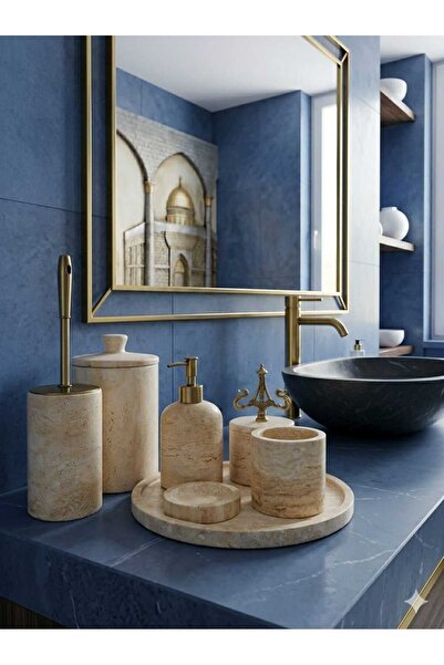 GenelTedarik Travertine 7 Piece Bathroom Set 100% Natural