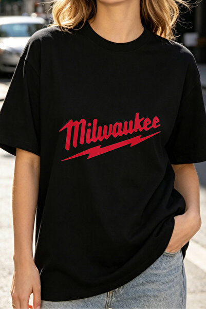 Fleck Womens T Shirts Milwaukee Logo Graphic Oversized Casual Streetwear Style