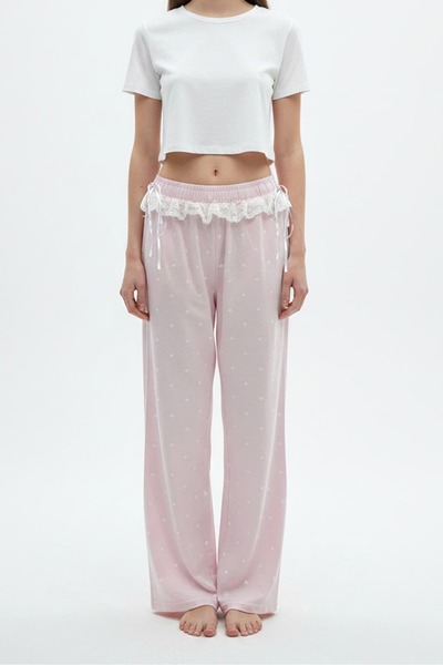 girlstop Kadın Desenli Dantelli Bol Paça Pantolon