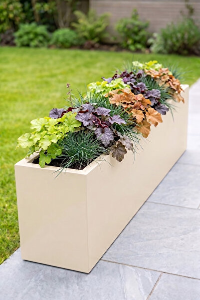 Desen Dekorasyon Zenith 97x20x30 cm Metal Yatay Dikdörtgen Krem Saksılık - İç...