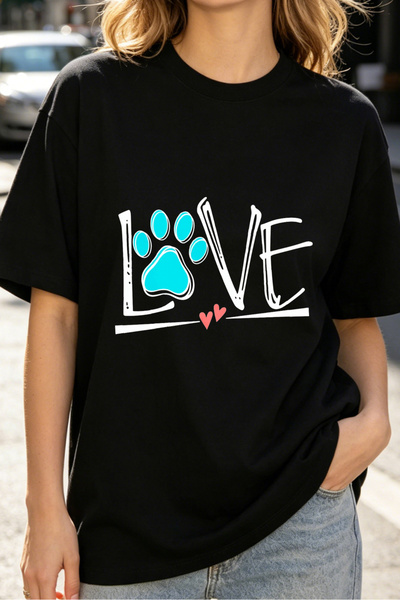 Fleck تي شيرت نسائي بتصميم مطبوع عليه Love Paw، تي شيرت برسومات كاجوال لمحبي ...