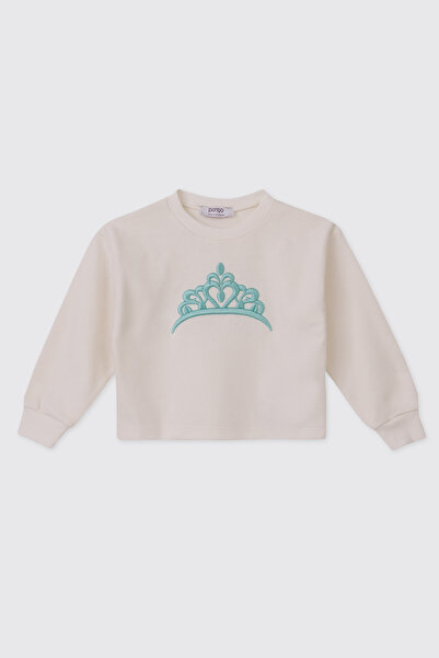 Panço Baby Girl Ecru-Mint Sweatshirt
