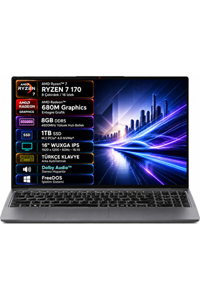 LENOVO IdeaPad Slim 3 16ARP10 83K800DKTR-01 AMD Ryzen 7-170 8GB 1TB SSD 16" I...