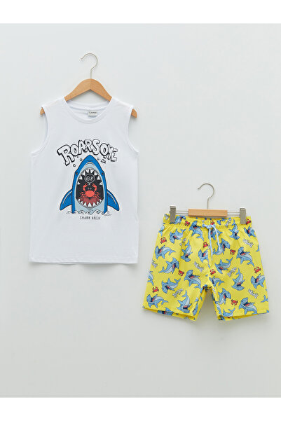 LC Waikiki Maiou cu guler rotund și pantaloni scurți de baie pentru băieți