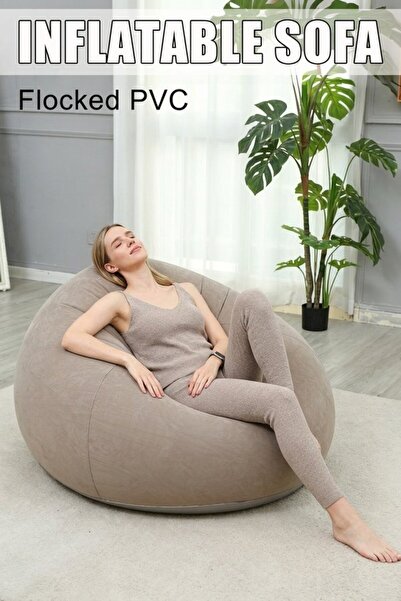 Generic 1 Flocked PVC Inflatable Bean Bag Chair Portable Lounge Indoor Outdoo...