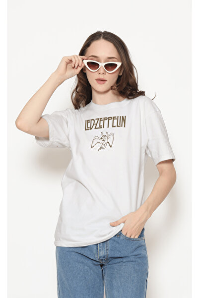 buzagi tasarım ürünleri Led Zeppelin Unisex White Regular T-Shirt