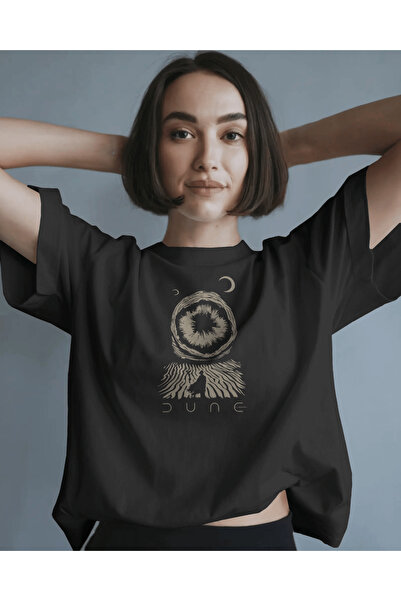 buzagi tasarım ürünleri Dune Unisex Black Oversize T-Shirt
