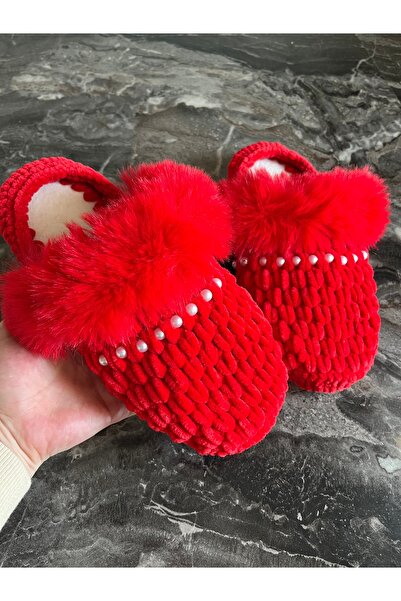 Genel Markalar El emeği çeyizlik ev terliği boncuklu peluş detaylı