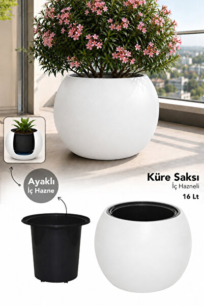 Meleni Home Büyük Küre Model Bitki Saksısı - Modern İç Hazneli Çiçek Balkon S...