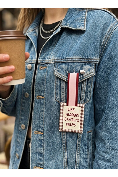 Ziv El Yapımı Cafecito Helps Yazılı Pötikare Kumaş Broş Ve Rozet