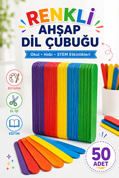 TOMBİ-X 50 Adet Ahşap Dil Çubuğu Büyük Geniş Çubuk Abeslang Dondurma Dil Basm...