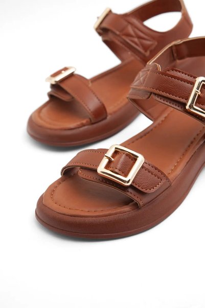 kajal ayakkabı İk 2075 Flat Sole Belt Buckle Sandals