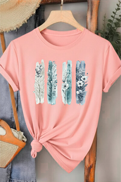 l'eivor Four-Pack Minimal Floral Design Printed Women's Cotton T-Shirts