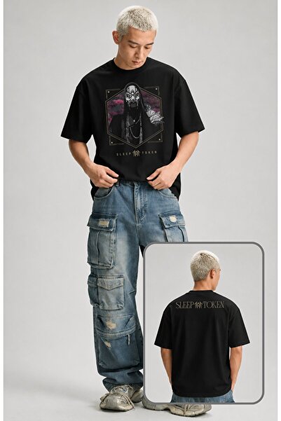 Fuddy Moda Μπλουζάκι Unisex Oversize με στάμπα ροκ συγκροτήματος Sleep Ense