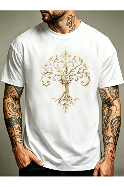 17TAKI Ornate Design Eternal Growth Text Men's Crewneck T-Shirt Loose Fit 100...