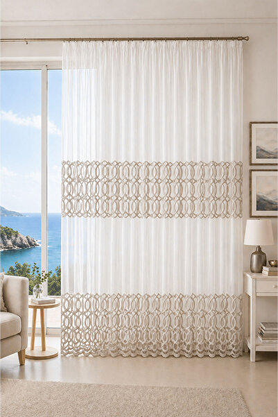 Premier Home Everest 17291 Cappuccino Tulle Curtain 280X270 Without Pleats
