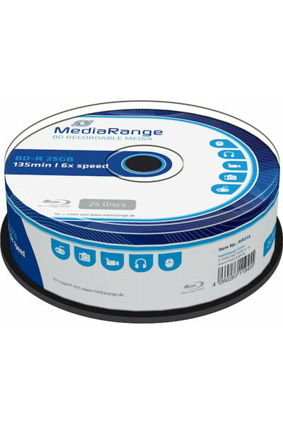 MediaRange Εγγράψιμο BD-R 6x 25GB Κουτί 25 τεμαχίων (Cake Box) Κωδικός: MR514