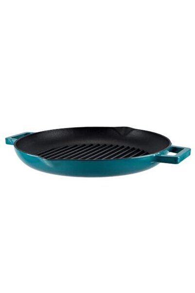 Perfect Home Tigaie grill din fontă emailată 31 cm, cu cioc de scurgere, turcoaz