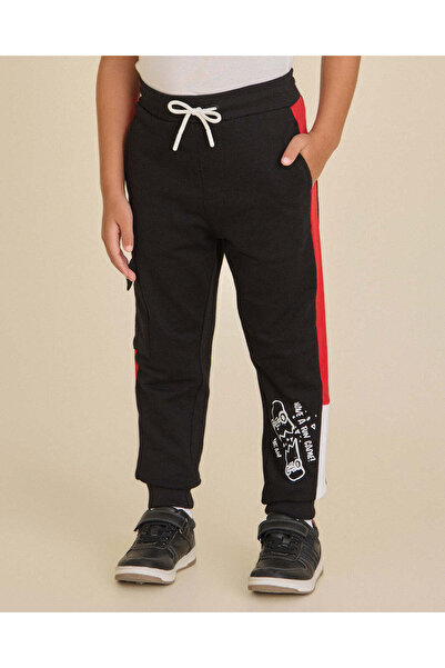 REDTAG Boys Black Printed Active Pants