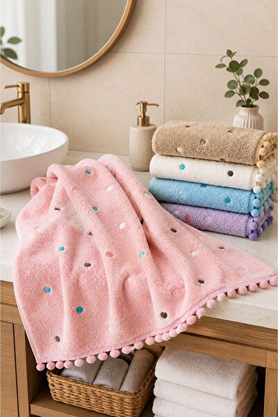 HAZARPAZAR Ponponlu Saçaklı Nakışlı 90x50cm 1Adet Banyo Havlusu | Kurulama Be...