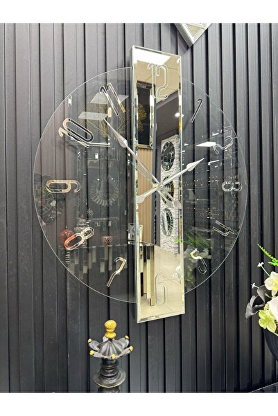 efe ayna dekor 61x70cm Şeffaf Model Aynalı Duvar Saati ( Salon, oturma odası,...